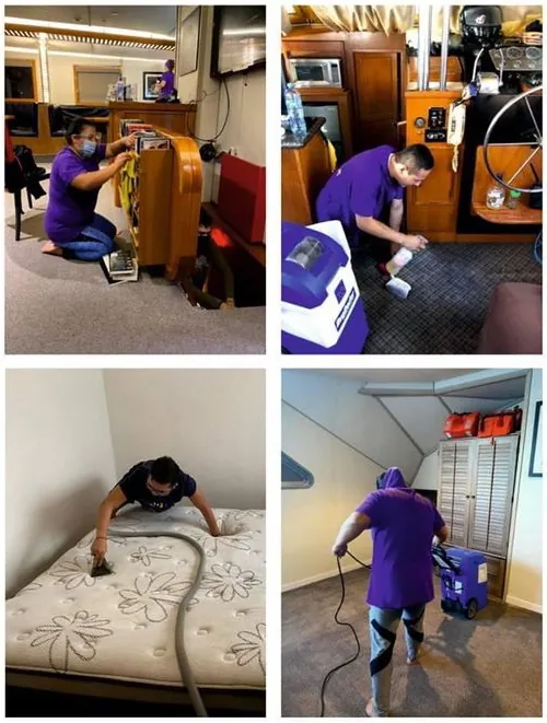 El equipo de Clean It Queens limpiando muebles, alfombras y un colchón
